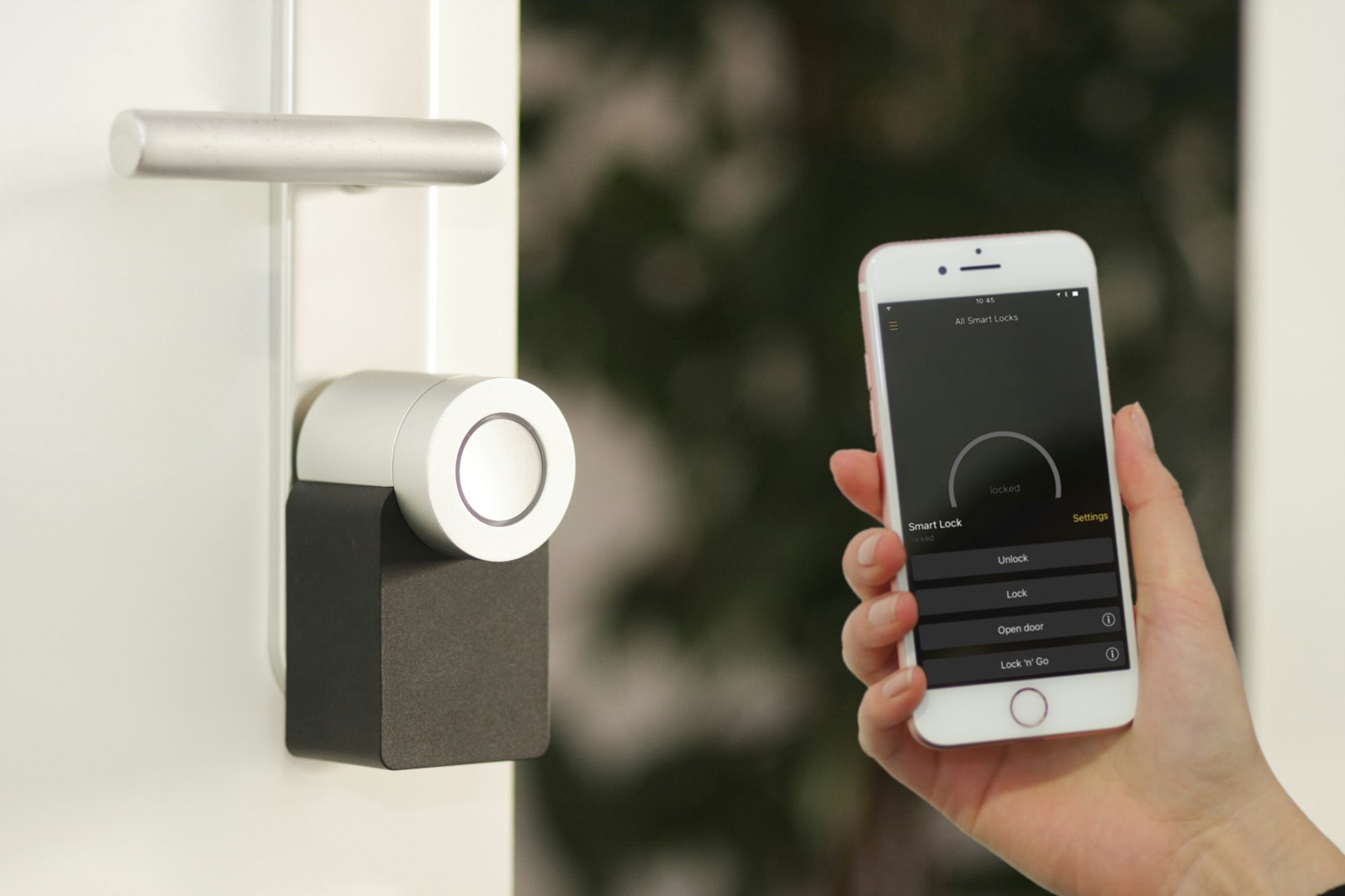 Modern smart lock keypad on a door